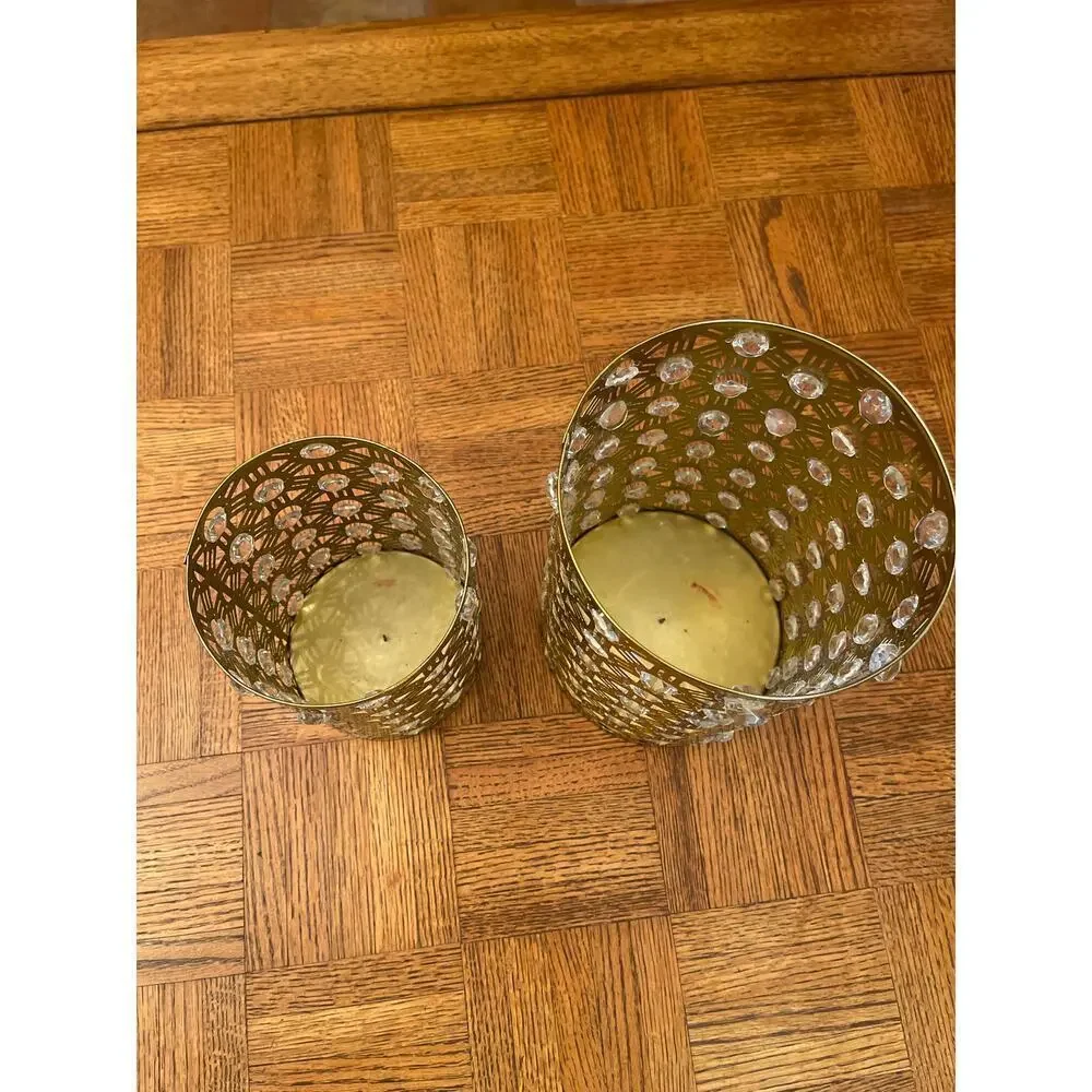 Moroccan style metal with clear beads, candleholders set of two